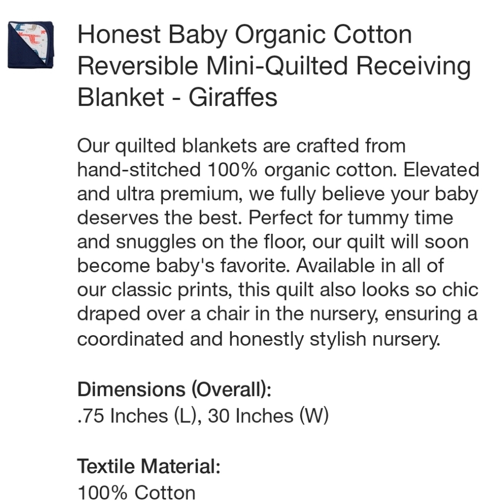 Honest Baby Organic Cotton Reversible Mini - Quilted Receiving Blanket - Picture 5 of 7